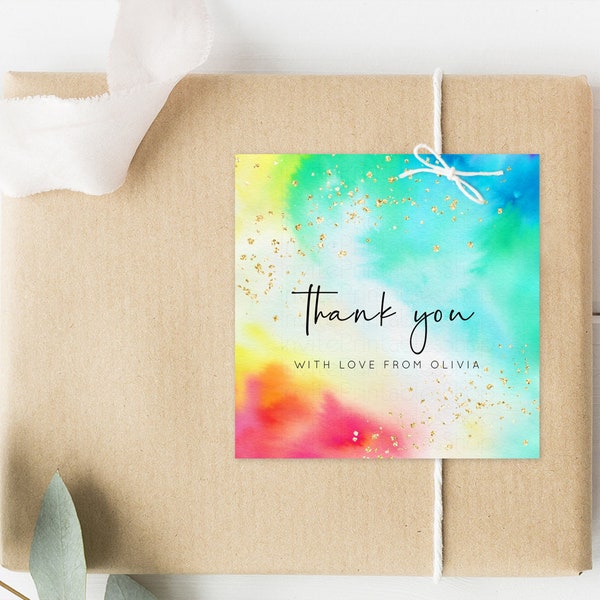 Rainbow Gift Tag Watercolor Favor Tags Pastel Ombre Candy Gift Tag Colorful Splash Thank You Tags Glitter Sprinkle Tie Dye Bonbonniere 511