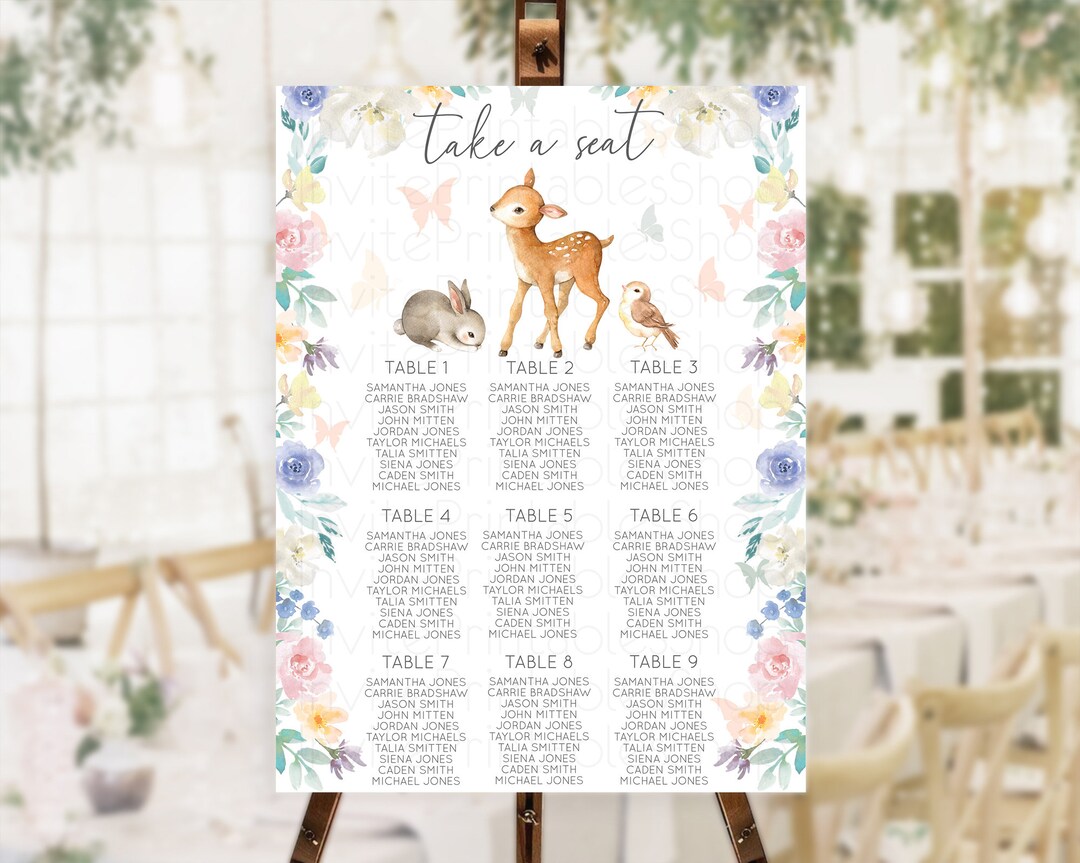 Fawn Seating Chart Deer Seating Chart Enchanted Forest Party Butterfly