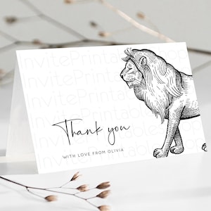 Lion Thank You Lion Thank You Card Lion Party Birthday Thank You Card Safari Lion Cards Dried Palm Fern Lion Teacher Thank You Cards D10246