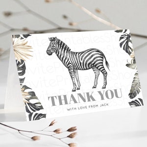 Zebra Thank You Zebra Thank You Card Zebra Birthday Thank You Cards Safari Dried Palm Fern Zebra Teacher Thank You Card Template D10824