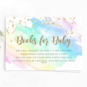 Pastel Books For Baby Card Pastel Rainbow Book Insert Colorful Ombre Watercolor Book Card Confetti Glitter Baby Book Poem Request D10637