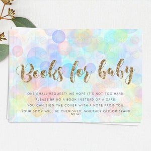 Pastel Books For Baby Card Bubble Bath Baby Shower Books Insert Rainbow Book Card Pastel Bubbles Colorful Confetti Book Poem Request D10447