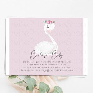 Swan Books For Baby Card Swan Princess Ballet Book Insert Enchanted Swan Lake Book Card Secret Garden Floral Book Poem Request D10758