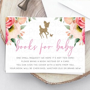 Fawn Books For Baby Card Deer Book Insert Floral Deer Book Card Enchanted Forest Butterfly Pastel Baby Shower Book Poem Request D10326