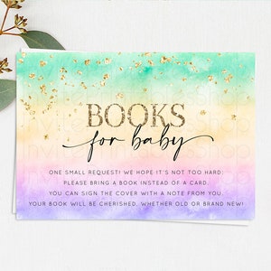 Pastel Books For Baby Card Pastel Rainbow Book Insert Colorful Ombre Watercolor Book Card Confetti Glitter Baby Book Poem Request D10481