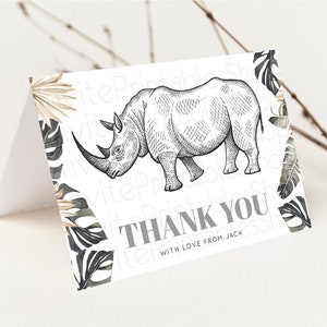 Carte de remerciement rhinocéros, palmier séché, fougère sauvage, safari, jungle, zoo, carte pliable, tente, carte postale plate, insert, carte d'anniversaire p269