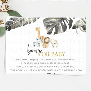 Safari Books For Baby Card Safari Book Insert Lion Gorilla Elephant Rhino Book Card Tropical Palm Zoo Guests Book Poem Request D10599