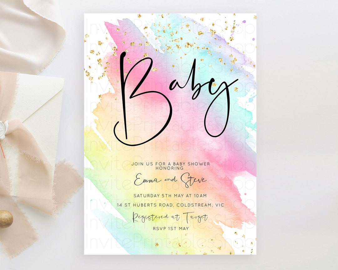 Pastel Baby Shower Invitation Rainbow Baby Shower Invitation Pastel ...