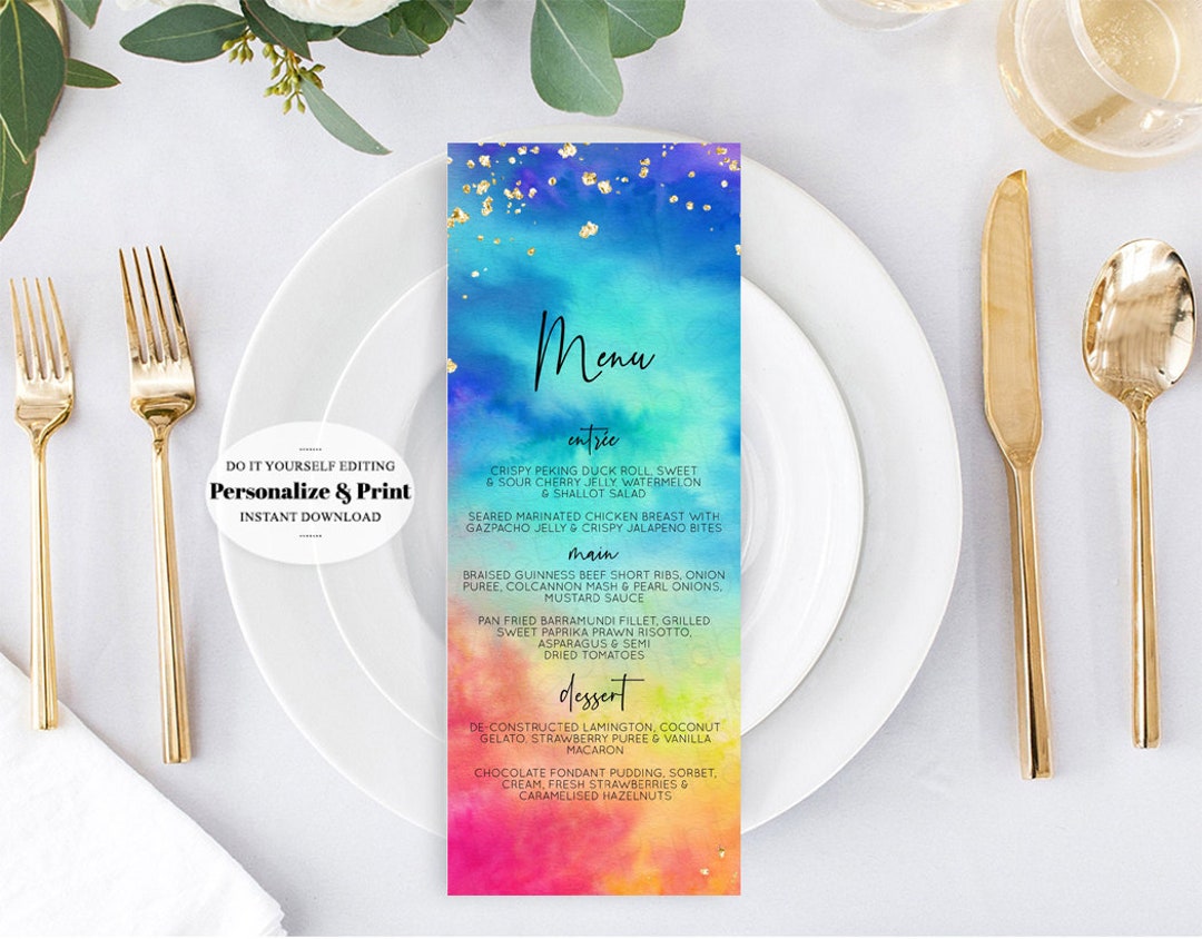 Rainbow Menu Pastel Table Menu Colorful Table Décor Food Sign - Etsy