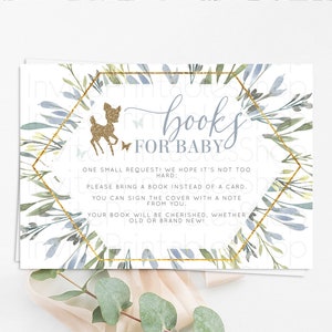 Fawn Books For Baby Card Deer Book Insert Floral Deer Book Card Enchanted Forest Butterfly Pastel Baby Shower Book Poem Request D10534