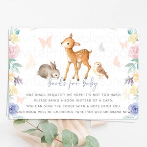 Fawn Books For Baby Card Deer Book Insert Floral Deer Book Card Enchanted Forest Butterfly Pastel Baby Shower Book Poem Request D10930