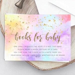 Pastel Books For Baby Card Pastel Rainbow Book Insert Colorful Ombre Watercolor Book Card Confetti Glitter Baby Book Poem Request D10435