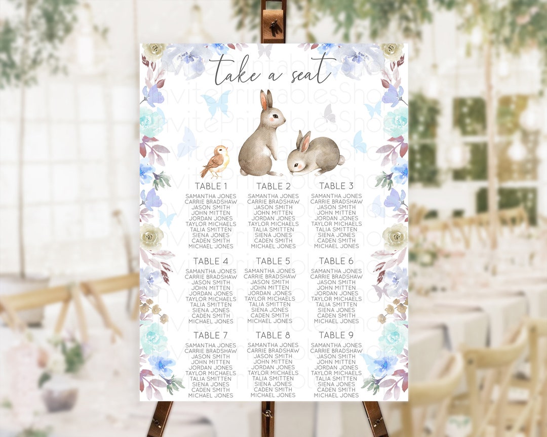 Bunny Seating Chart Floral Bunny Seating Chart Pastel Bunny Seating ...