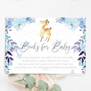 Fawn Books For Baby Card Deer Book Insert Floral Deer Book Card Enchanted Forest Butterfly Pastel Baby Shower Book Poem Request D10917