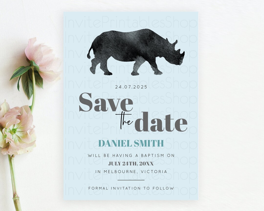 Rhino Save the Date Template Rhino Party Save the Date Safari Etsy