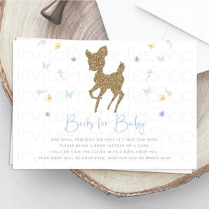 Fawn Books For Baby Card Deer Book Insert Floral Deer Book Card Enchanted Forest Butterfly Pastel Baby Shower Book Poem Request D10360