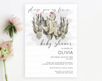 Prickly Pear Baby Shower Invitation Prickly Pear Invitation Cactus Watercolor Invitation Tropical Fiesta Baby Shower Invites D11015