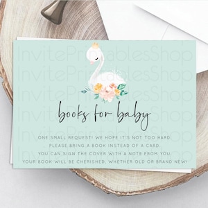 Swan Books For Baby Card Swan Princess Ballet Book Insert Enchanted Swan Lake Book Card Secret Garden Floral Book Poem Request D10905