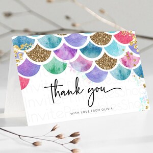 Rainbow Fish Thank You Card Rainbow Fish Birthday Thank You Card Watercolor Mermaid Rainbow Under Sea Pastel Teacher Thank You Card D10581