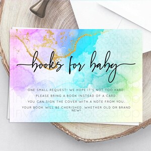 Pastel Books For Baby Card Pastel Rainbow Book Insert Colorful Ombre Watercolor Book Card Confetti Glitter Baby Book Poem Request D10390