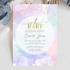 Pastel Baby Shower Invitation Rainbow Baby Shower Invitation Watercolor Ombre Invitation Rainbow Pastel Invite Colorful Glitter Shower 599v2