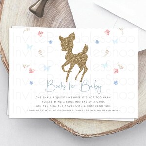 Fawn Books For Baby Card Deer Book Insert Floral Deer Book Card Enchanted Forest Butterfly Pastel Baby Shower Book Poem Request D10359