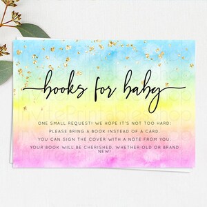 Pastel Books For Baby Card Pastel Rainbow Book Insert Colorful Ombre Watercolor Book Card Confetti Glitter Baby Book Poem Request D10480