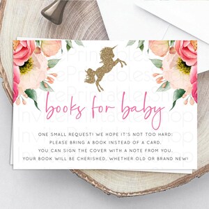 Unicorn Garden Books For Baby Card Floral Unicorn Book Insert Pastel Floral Magical Unicorn Colorful Guests Book Card Poem Request D10966
