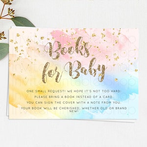Pastel Books For Baby Card Pastel Rainbow Book Insert Colorful Ombre Watercolor Book Card Confetti Glitter Baby Book Poem Request D10556