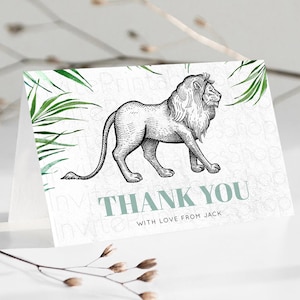 Lion Thank You Lion Thank You Card Lion Party Birthday Thank You Card Safari Lion Cards Dried Palm Fern Lion Teacher Thank You Cards D10845