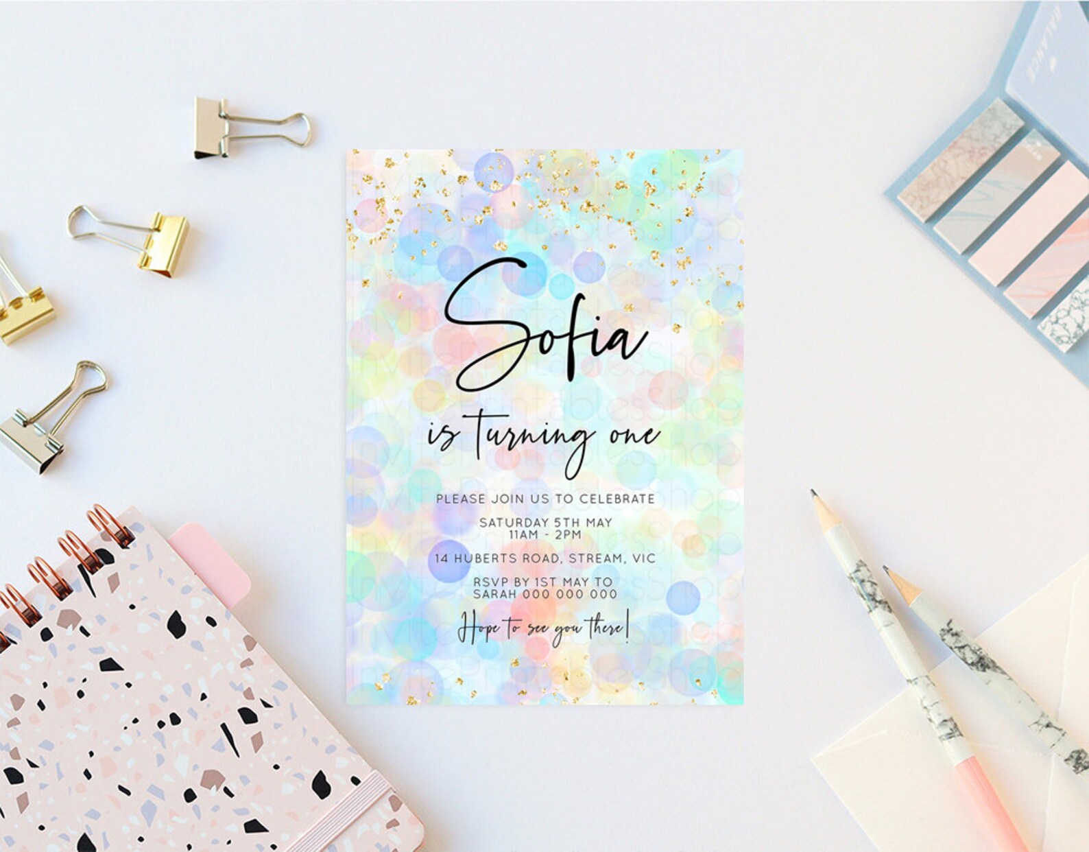 Rainbow Birthday Invitation Pastel Birthday Invitation Rainbow Etsy