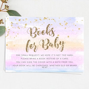 Pastel Books For Baby Card Pastel Rainbow Book Insert Colorful Ombre Watercolor Book Card Confetti Glitter Baby Book Poem Request D10595