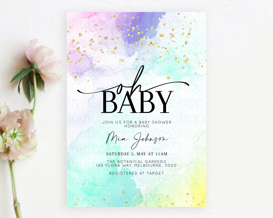 Pastel Baby Shower Invitation Rainbow Baby Shower Invitation Colorful ...