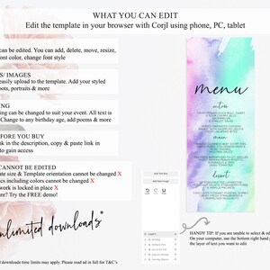 Pastel Menu Pastel Rainbow Menu Template Colorful Pastel Table - Etsy