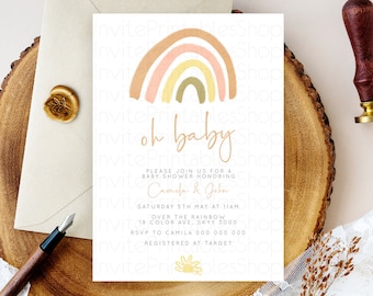 Pastel Rainbow Baby Shower Invitation Pastel Rainbow Invitation Rainbow Baby Invitation Pastel Invitation Boho Rainbow Invitation D10684