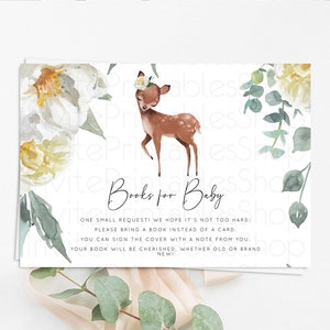 Fawn Books For Baby Card Deer Book Insert Floral Deer Book Card Enchanted Forest Butterfly Pastel Baby Shower Book Poem Request D11030
