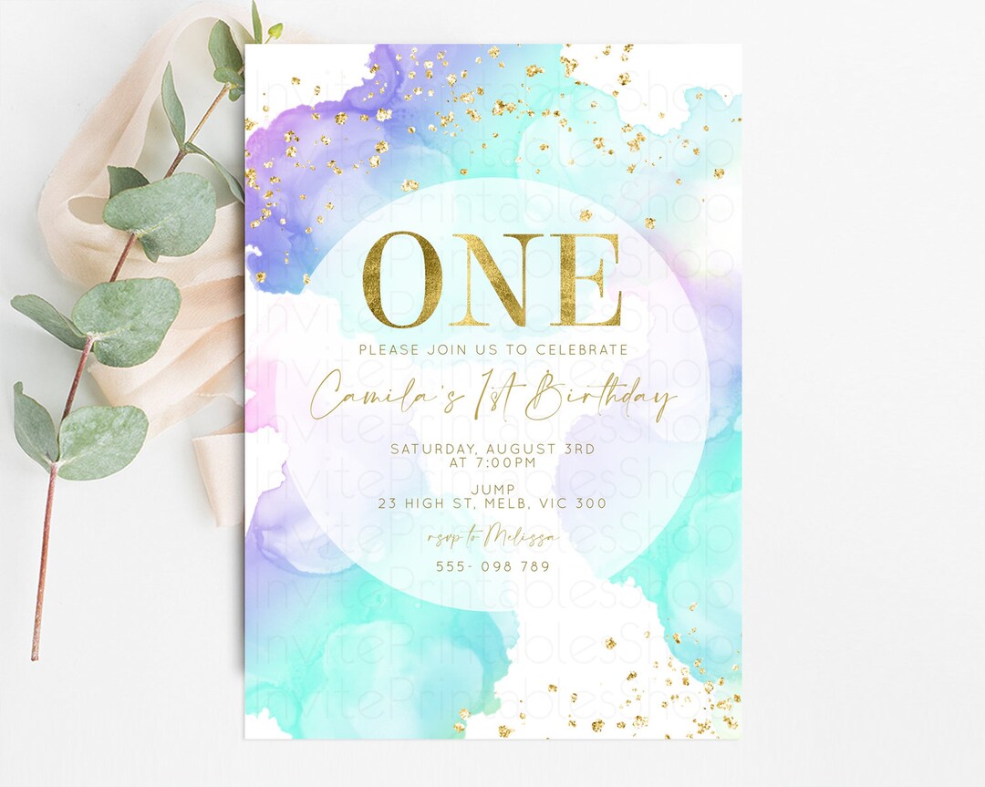 Blue Purple Birthday Invitation Pastel Colors Birthday Etsy