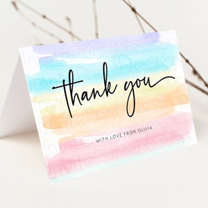 Pastel Thank You Rainbow Thank You Card Colorful Pastel Birthday Thank You Card Confetti Watercolor Pastel Teacher Thank You Cards D10505