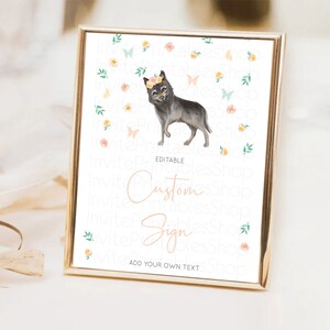 Wolf Sign Wolf Table Sign Decor Pastel Floral Wolf Party Forest Adventure Wilderness Theme Birthday Baptism Christening Baby Shower D10362