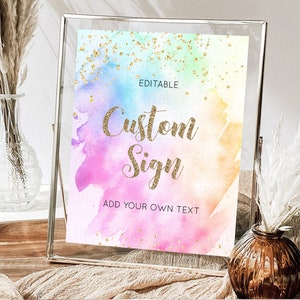 Arc-en-ciel pastel signe cartes cadeaux signe table signes couche-culotte livres signe nourriture signe personnalisé paillettes mariage anniversaire baby shower 8 x 10 g504