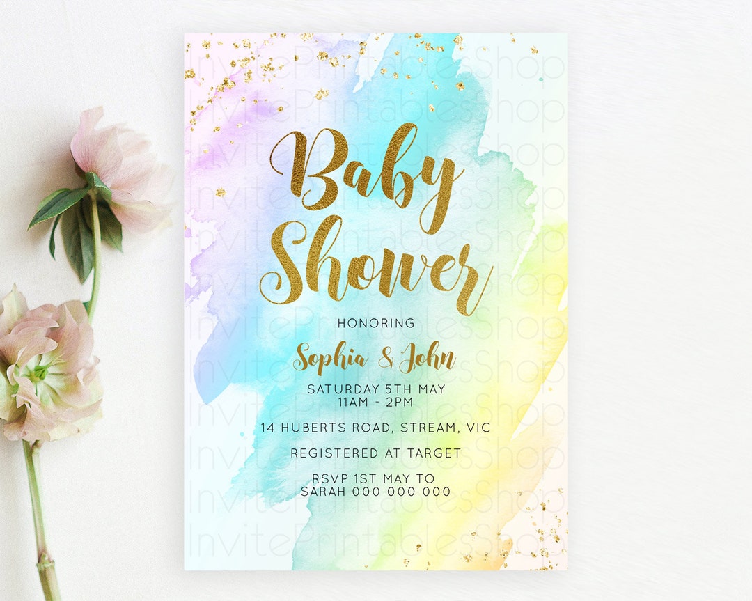 Pastel Baby Shower Invitation Rainbow Baby Shower Invitation Colorful ...