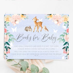 Fawn Books For Baby Card Deer Book Insert Floral Deer Book Card Enchanted Forest Butterfly Pastel Baby Shower Book Poem Request D10920