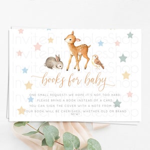 Fawn Books For Baby Card Deer Book Insert Floral Deer Book Card Enchanted Forest Butterfly Pastel Baby Shower Book Poem Request D10918