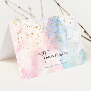 Pastell Regenbogen Danke Bunt Aquarell Geschenkkarten Splash Gold Glitzerkarte Geburtstag Verlobt Baby Shower Hochzeit Gefaltet / Postkarte 276