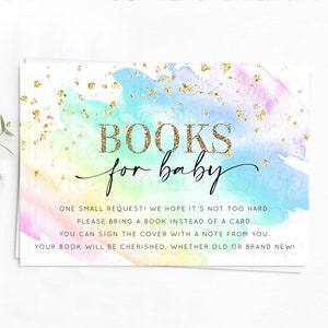 Pastel Books For Baby Card Pastel Rainbow Book Insert Colorful Ombre Watercolor Book Card Confetti Glitter Baby Book Poem Request D10640