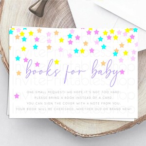 Pastel Star Books For Baby Card Shooting Star Book Insert Twinkle Little Star Book Card Rainbow Confetti Guests Book Poem Request D10397