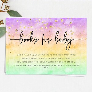 Pastel Books For Baby Card Pastel Rainbow Book Insert Colorful Ombre Watercolor Book Card Confetti Glitter Baby Book Poem Request D10514
