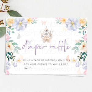 Princess Diaper Raffle Card Castle Diaper Ticket Insert Secret Garden Enchanted Castle Pastel Floral Garden Baby Shower Poem Request D10473