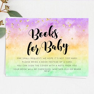 Pastel Books For Baby Card Pastel Rainbow Book Insert Colorful Ombre Watercolor Book Card Confetti Glitter Baby Book Poem Request D10512