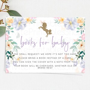 Unicorn Garden Books For Baby Card Floral Unicorn Book Insert Pastel Floral Magical Unicorn Colorful Guests Book Card Poem Request D10466